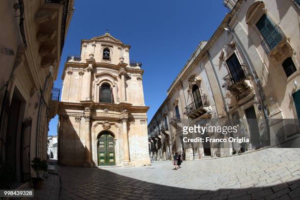 View of the Church of San Michele Arcangelo on June 05, 2018 in Scicli, Ragusa, Italy. Scicli is a town and municipality in the Province of Ragusa in...