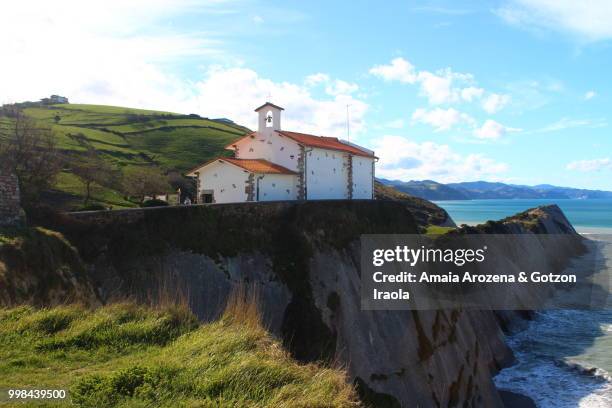 chapel of san telmo and itzurun beach in zumaia, basque country - geologic time scale stock pictures, royalty-free photos & images