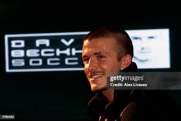 David Beckham launches his new Playstation videogame ''David Beckham Soccer'' during a press conference at the Lowry Hotel in Manchester. DIGITAL...