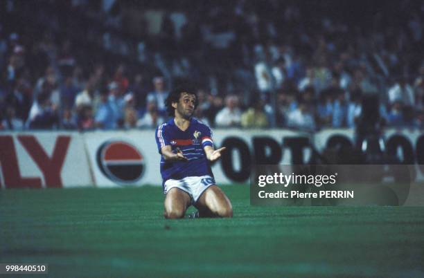 Michel Platini lors du match contre le Portugal de la Coupe d'Europe le 23 juin 1984, France.