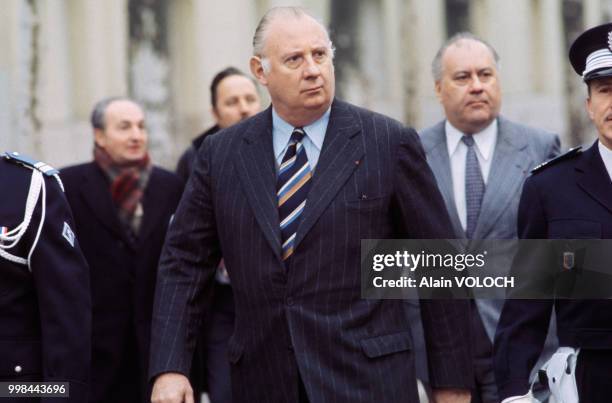Portrait de Michel Poniatowski, ministre de l'Intérieur, circa 1970, en France.
