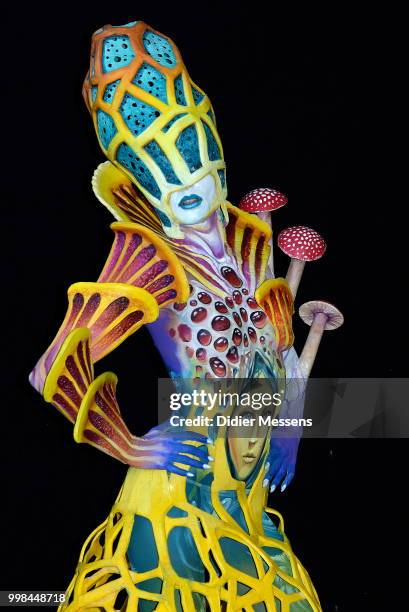 Model, painted by bodypainting artists Matteo Affranoti from Italy nd Nick Wolfe from USA, poses for a picture at the 21st World Bodypainting...