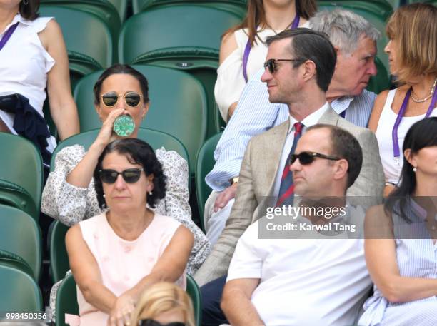 Pippa Middleton and James Matthews attend day eleven of the Wimbledon Tennis Championships at the All England Lawn Tennis and Croquet Club on July...