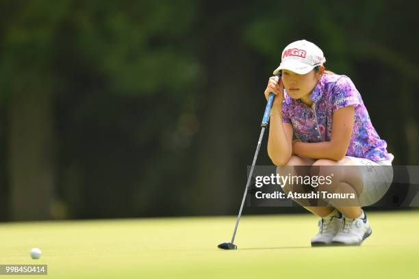 Rie Tsuji of Japan lines up her putt on the 6th hole during the second round of the Samantha Thavasa Girls Collection Ladies Tournament at the Eagle...