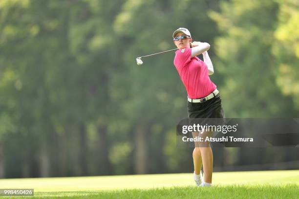 Karis Davidson of Australia hits her second shot on the 7th hole during the second round of the Samantha Thavasa Girls Collection Ladies Tournament...