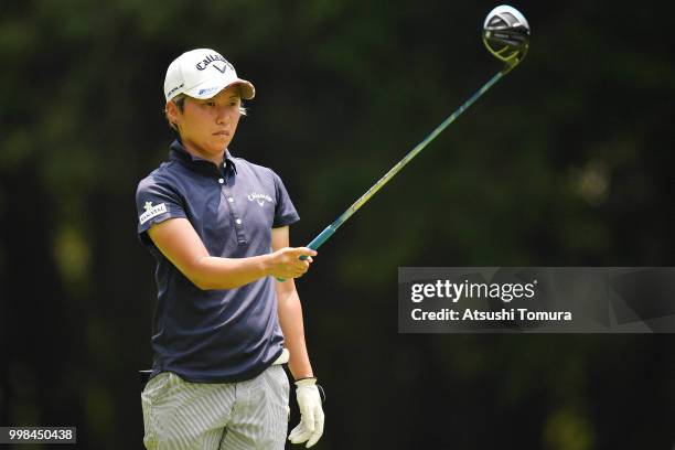 Seira Oki of Japan lines up her tee shot on the 6th hole during the second round of the Samantha Thavasa Girls Collection Ladies Tournament at the...