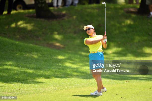 Chie Arimura of Japan hits her third shot on the 15th hole during the second round of the Samantha Thavasa Girls Collection Ladies Tournament at the...