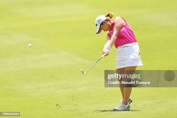 Kana Nagai of Japan hits her second shot on the 15th hole during the second round of the Samantha Thavasa Girls Collection Ladies Tournament at the...