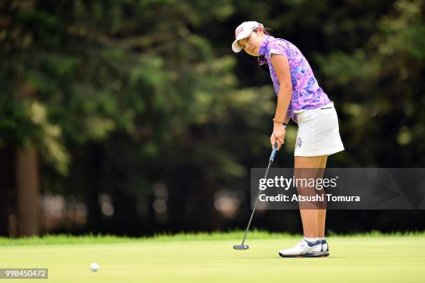 Rie Tsuji of Japan putts on the 9th hole during the second round of the Samantha Thavasa Girls Collection Ladies Tournament at the Eagle Point Golf...