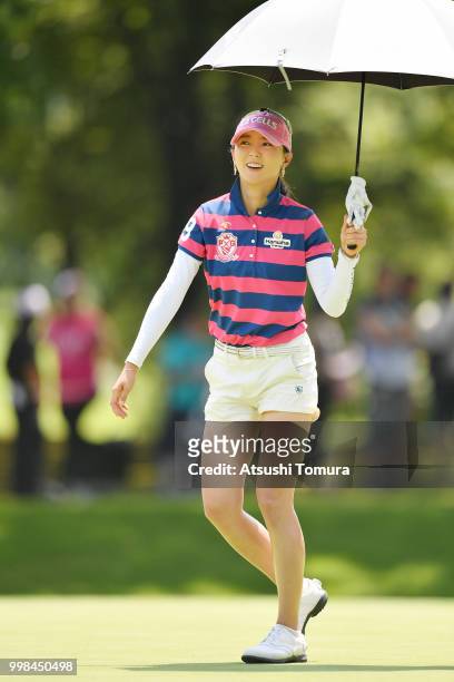 Chae-Young Yoon of South Korea smiles during the second round of the Samantha Thavasa Girls Collection Ladies Tournament at the Eagle Point Golf Club...