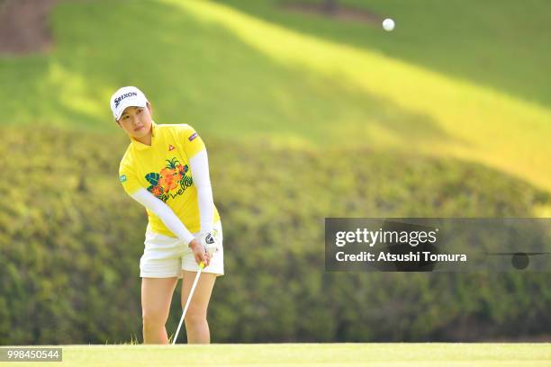 Sakura Koiwai of Japan chips onto the 16th green during the second round of the Samantha Thavasa Girls Collection Ladies Tournament at the Eagle...
