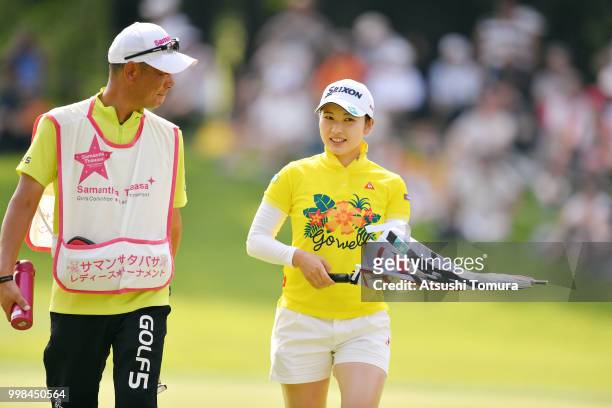 Sakura Koiwai of Japan smiles during the second round of the Samantha Thavasa Girls Collection Ladies Tournament at the Eagle Point Golf Club on July...