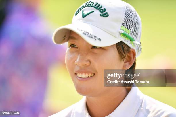 Hee-Kyung Bae of South Korea smiles during the second round of the Samantha Thavasa Girls Collection Ladies Tournament at the Eagle Point Golf Club...