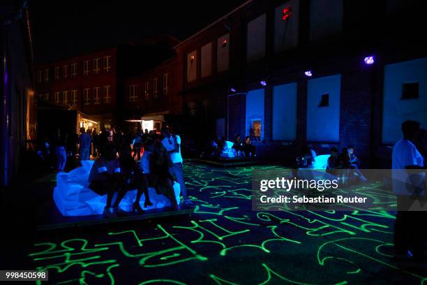 An outside view of the after show party at the HUGO show during the Berlin Fashion Week Spring/Summer 2019 at Motorwerk on July 5, 2018 in Berlin,...