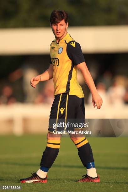 George Fry of Staines Town during the Pre-Season Friendly between Staines Town and Queens Park Rangers at Wheatsheaf Park on July 13, 2018 in...