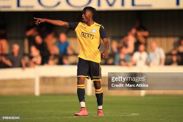 Elan Assiana of Staines Town during the Pre-Season Friendly between Staines Town and Queens Park Rangers at Wheatsheaf Park on July 13, 2018 in...
