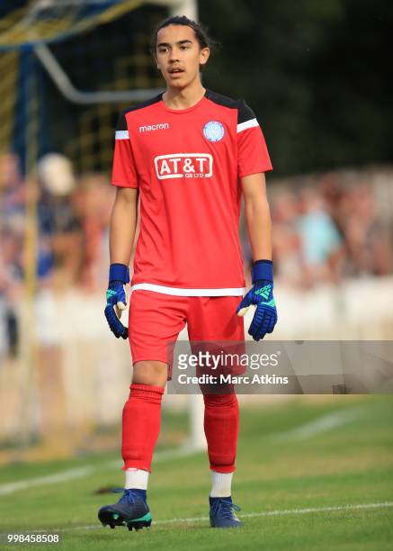 Staines Town goalkeeper Louis Dixon during the Pre-Season Friendly between Staines Town and Queens Park Rangers at Wheatsheaf Park on July 13, 2018...