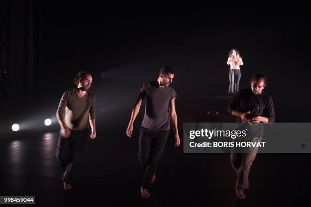 Lebanese choreographer Ali Chahrou performs in the play " May he Rise and smell the flagrance'' with Ali Hout, Abed Kobeissy and Hala Omran on July...