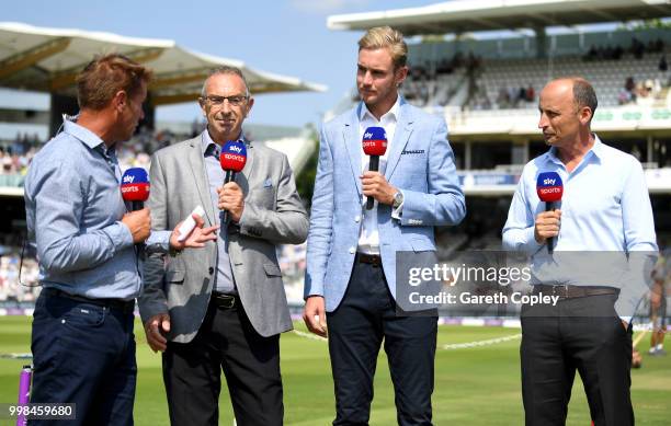 Sky Sports commentary team Ian Ward, David Lloyd, Stuart Broad and Nasser Hussain during the 2nd ODI Royal London One-Day match between England and...