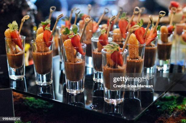 chocolate mousse on a dessert table - dessert stand stock pictures, royalty-free photos & images