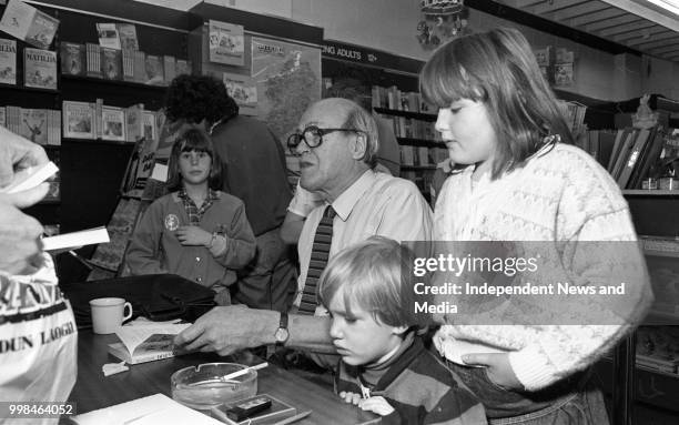 Author Roald Dahl autographing books in Dun Laoghaire shopping centre, . .