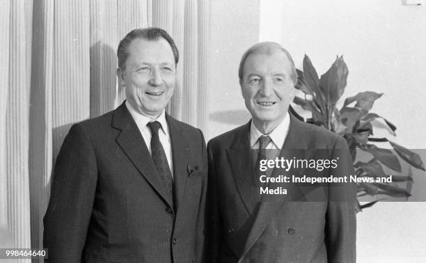 President of the EEC Commission Mr Jacques Delors visiting Taoiseach Charles Haughey at the Mater Misericordiae Hospital Nursing Home, . .