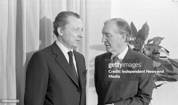 President of the EEC Commission Mr Jacques Delors visiting Taoiseach Charles Haughey at the Mater Misericordiae Hospital Nursing Home, . .