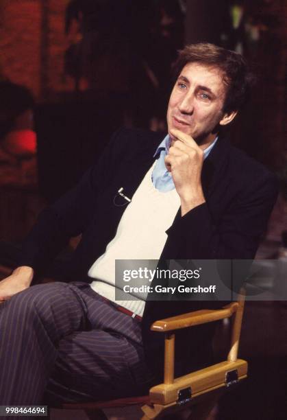 View of British musician Pete Townshend, of the Rock group the Who, during an interview at MTV Studios, New York, New York, October 14, 1982.