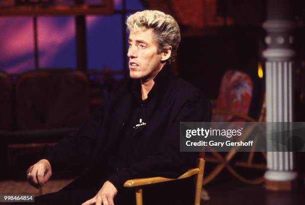 View of British musician Roger Daltrey, of the Rock group the Who, during an interview at MTV Studios, New York, New York, October 14, 1982.