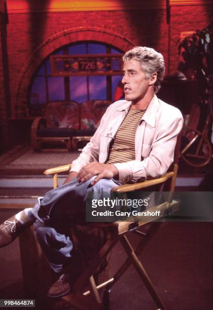 View of British musician Roger Daltrey, of the Rock group the Who, during an interview at MTV Studios, New York, New York, August 20, 1982.