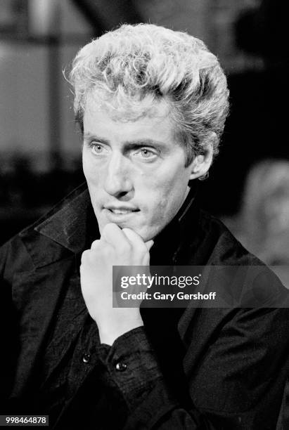 View of British musician Roger Daltrey, of the Rock group the Who, during an interview at MTV Studios, New York, New York, October 14, 1982.
