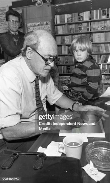 Author Roald Dahl autographing books in Dun Laoghaire shopping centre, . .