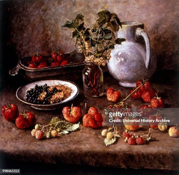 Still Life with Strawberries 1943, by Ilya Ivanovich Mashkov , Russian Painter of the Post-Impressionism, Fauvist Movement. Ilya Ivanovich Mashkov...