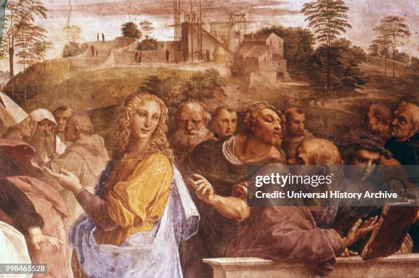 Detail from 'the Disputation of the Sacrament' Fresco by the Italian Renaissance artist Raphael. It was painted between 1509 and 1510. In the...