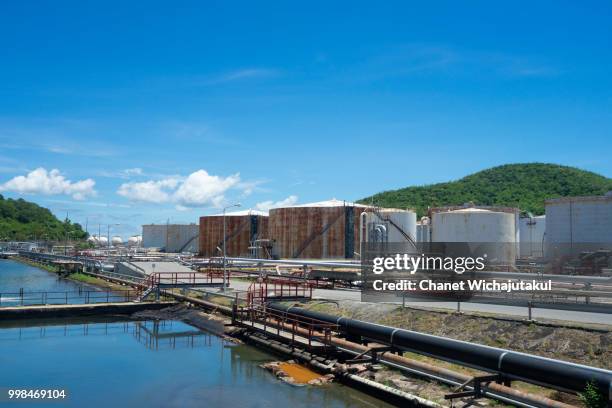 refinery oil tanks, oil industry business with blue sky. - chonburi province stock pictures, royalty-free photos & images