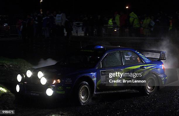 Richard Burns of Scotland and Subaru in action on the first stage of the Network Q Rally of Great Britain in Cardiff, Wales. DIGITAL IMAGE. Mandatory...