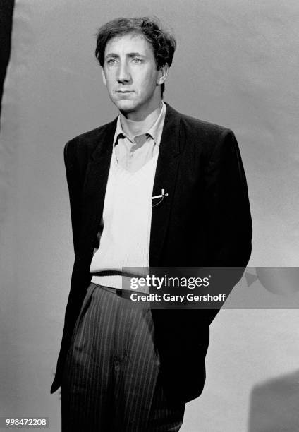 Portrait of British musician Pete Townshend, of the Rock group the Who, at MTV Studios, New York, New York, October 14, 1982.