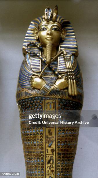 Second sarcophagus of King Tutankhamen, Egyptian pharaoh of the 18th dynasty , during the period of Egyptian history known as the New Kingdom or...