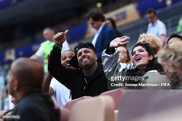 Will Smith, Nicky Jam and Era Istrefi attend a closing ceremony rehearsal at Luzhniki Stadium on July 13, 2018 in Moscow, Russia.