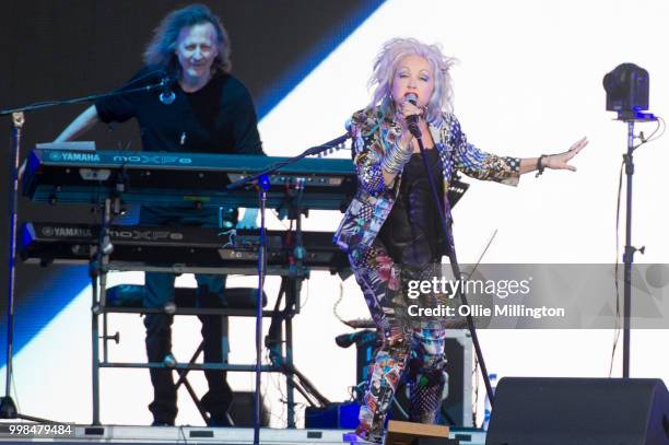 Cyndi Lauper performs on the mainstage at The Plains of Abraham in The Battlefields Park during day 9 of the 51st Festival d'ete de Quebec on July...