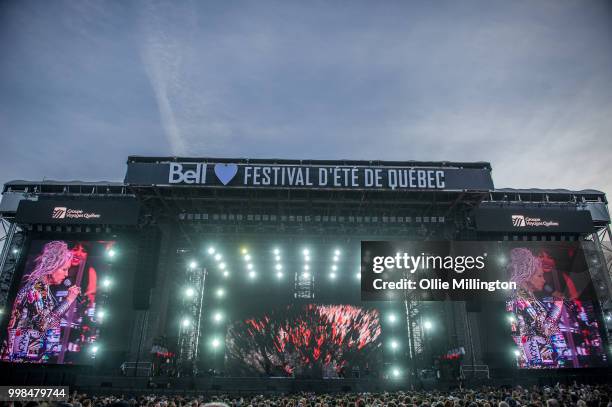 Cyndi Lauper performs on the mainstage at The Plains of Abraham in The Battlefields Park during day 9 of the 51st Festival d'ete de Quebec on July...