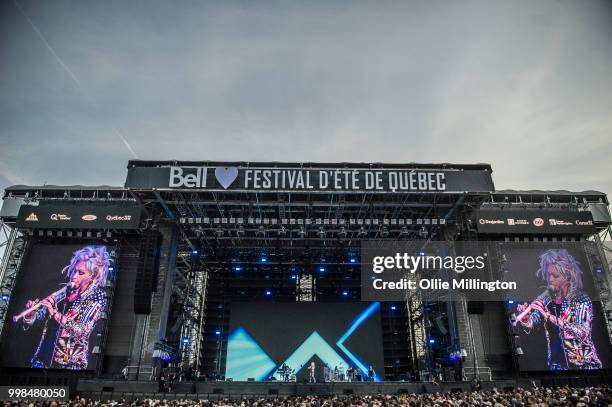Cyndi Lauper performs on the mainstage at The Plains of Abraham in The Battlefields Park during day 9 of the 51st Festival d'ete de Quebec on July...