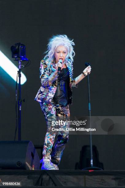 Cyndi Lauper performs on the mainstage at The Plains of Abraham in The Battlefields Park during day 9 of the 51st Festival d'ete de Quebec on July...