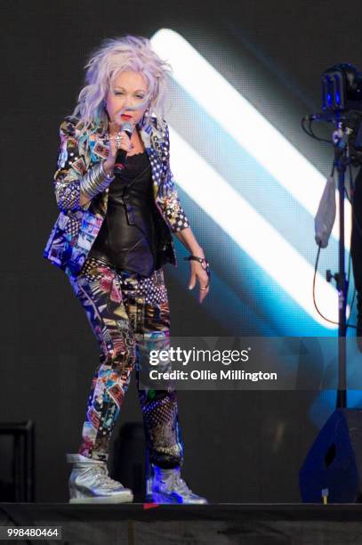 Cyndi Lauper performs on the mainstage at The Plains of Abraham in The Battlefields Park during day 9 of the 51st Festival d'ete de Quebec on July...