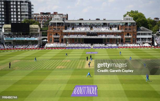 General view of play during the 2nd ODI Royal London One-Day match between England and India at Lord's Cricket Ground on July 14, 2018 in London,...