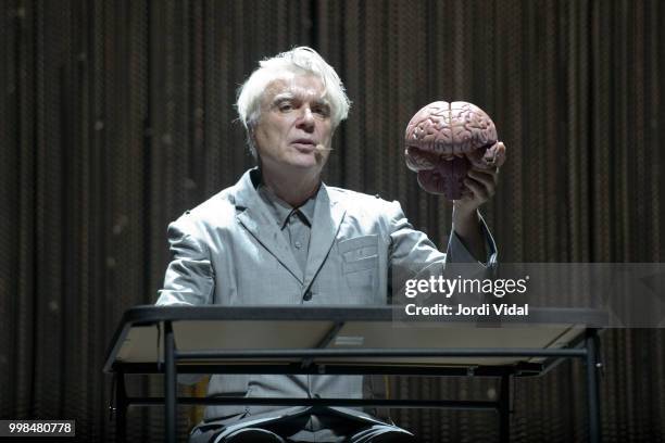 David Byrne performs on stage during BBK Live Festival al Kobetamendi on July 13, 2018 in Bilbao, Spain.