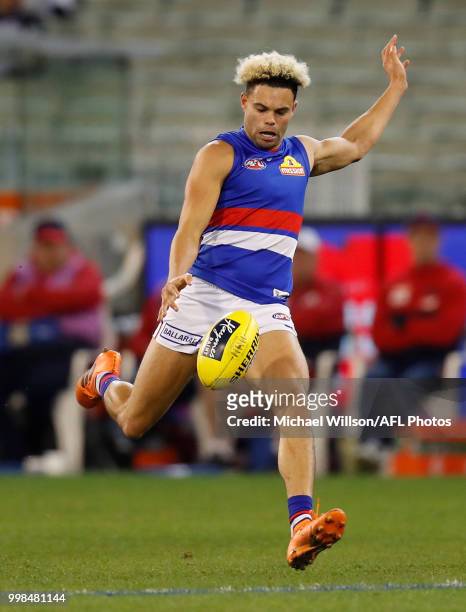 Jason Johannisen of the Bulldogs in action during the 2018 AFL round 17 match between the Melbourne Demons and the Western Bulldogs at the Melbourne...
