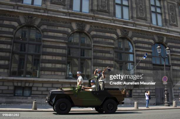 View of French army armored vehicule driving down the Rivoli street during the Bastille day ceremony on July 14, 2018 in Paris, France. The Bastille...