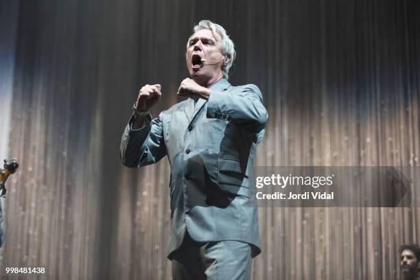 David Byrne performs on stage during BBK Live Festival al Kobetamendi on July 13, 2018 in Bilbao, Spain.