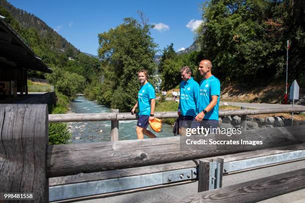 Boudewijn Zenden of PSV, Egid Kiesouw of PSV, Reinier Robbemond of PSV during the PSV training on July 11, 2018 in Bagnes Switzerland